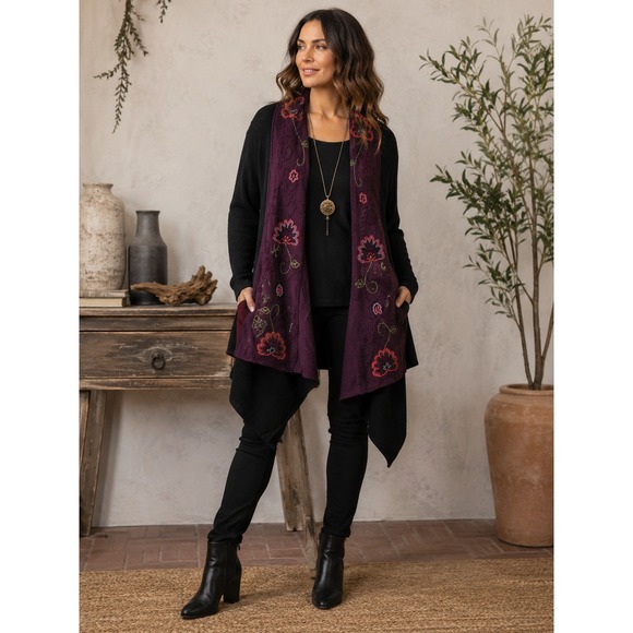 Simply Natural Sweaters - Simply Natural Alpaca Blend Embroidered Cardigan Women's L Asymmetrical Peru